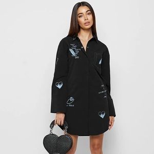 Maniere De Voir Black Blue Graffiti Shirt Dress